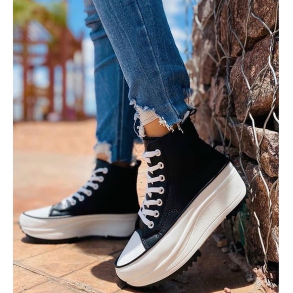 Black High Top Lace Up Platform Sneaker - Picture 6 of 11